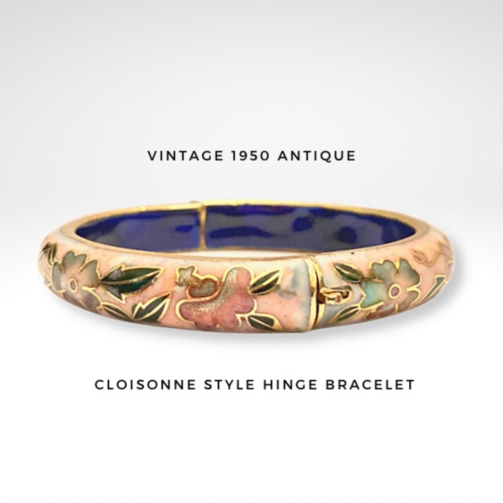 Vintage Cloisonné style hinge bangle bracelet pink